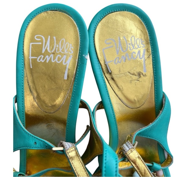 Will's Fancy Made In Italy Beaded Kitten Heels-Turquoise Leather, Size 7M - Picture 7 of 12